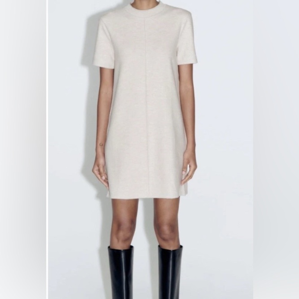 Zara Cream Short Sleeve Mini Dress